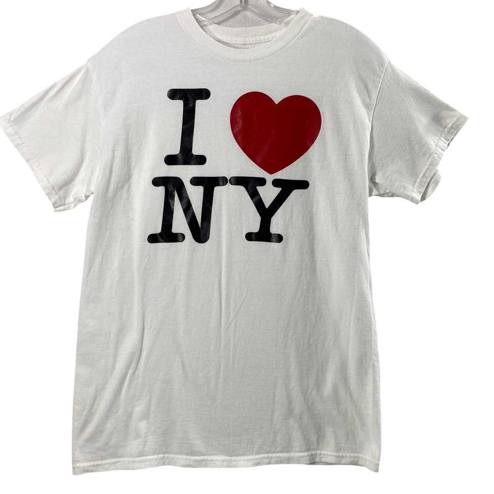 Womens I Love NY T-Shirt Size‎ Medium Graphic Tee White Short Sleeve NYC Casual